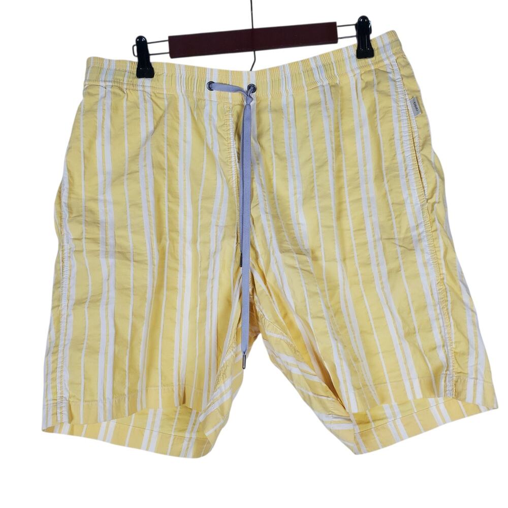 Onia Charles 7" Swim Trunks Shorts Mens XXL Yellow White Striped Mesh Lined